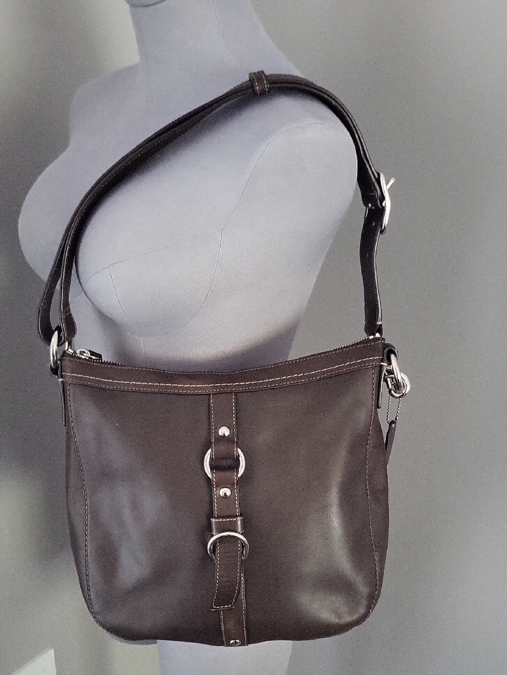 Coach Thompson Leather Hobo Bag - Dark Brown (F14018)